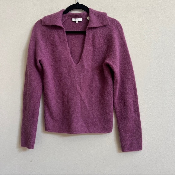 Vince Brushed Alpaca & Merino Wool Blend Polo Sweater Hollyhock Small - Picture 2 of 3